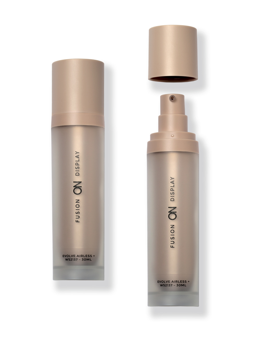 Cosmetics packaging photograph for Fusion PKG, full component lineup