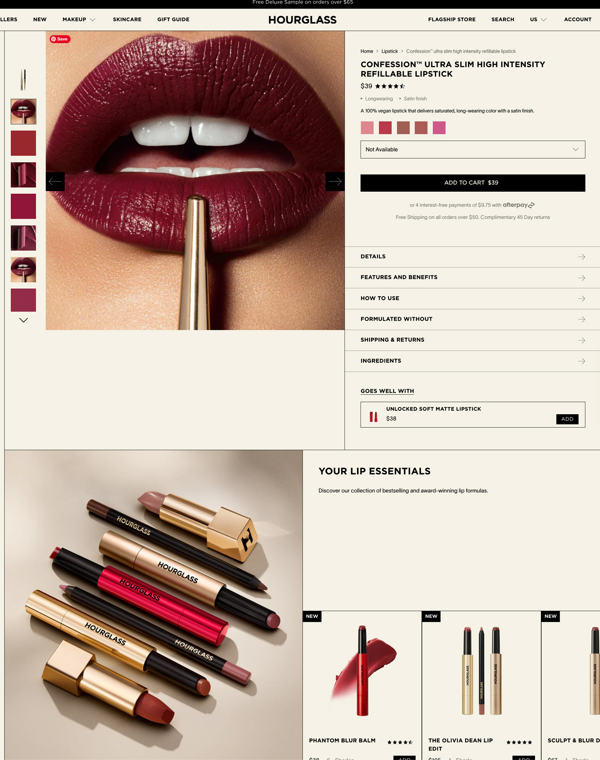 Hourglass Confession lipstick, product detail page image