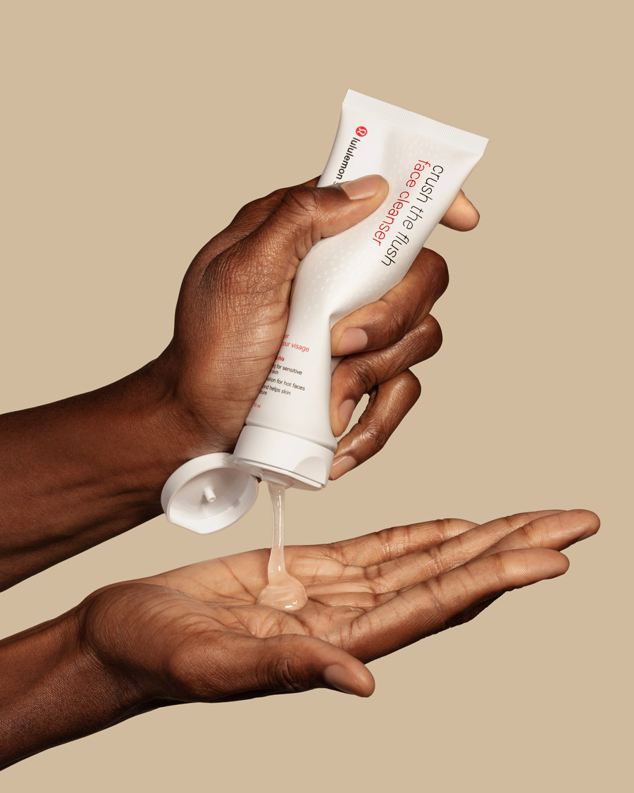 Lululemon Selfcare, cleanser in hand